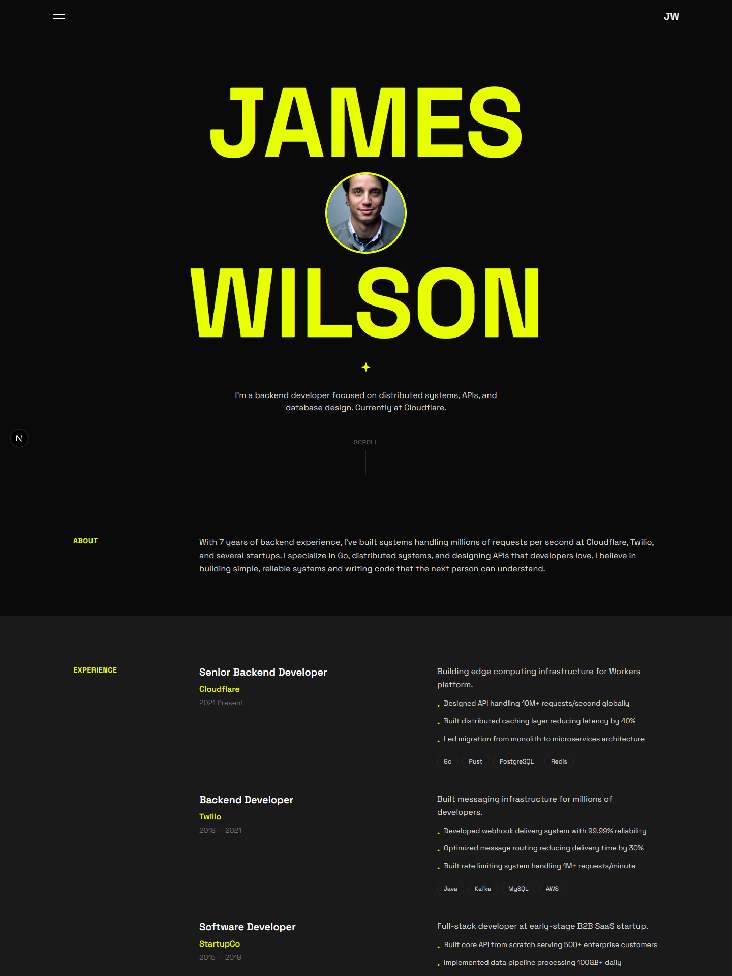 Villo template preview for backend-developer