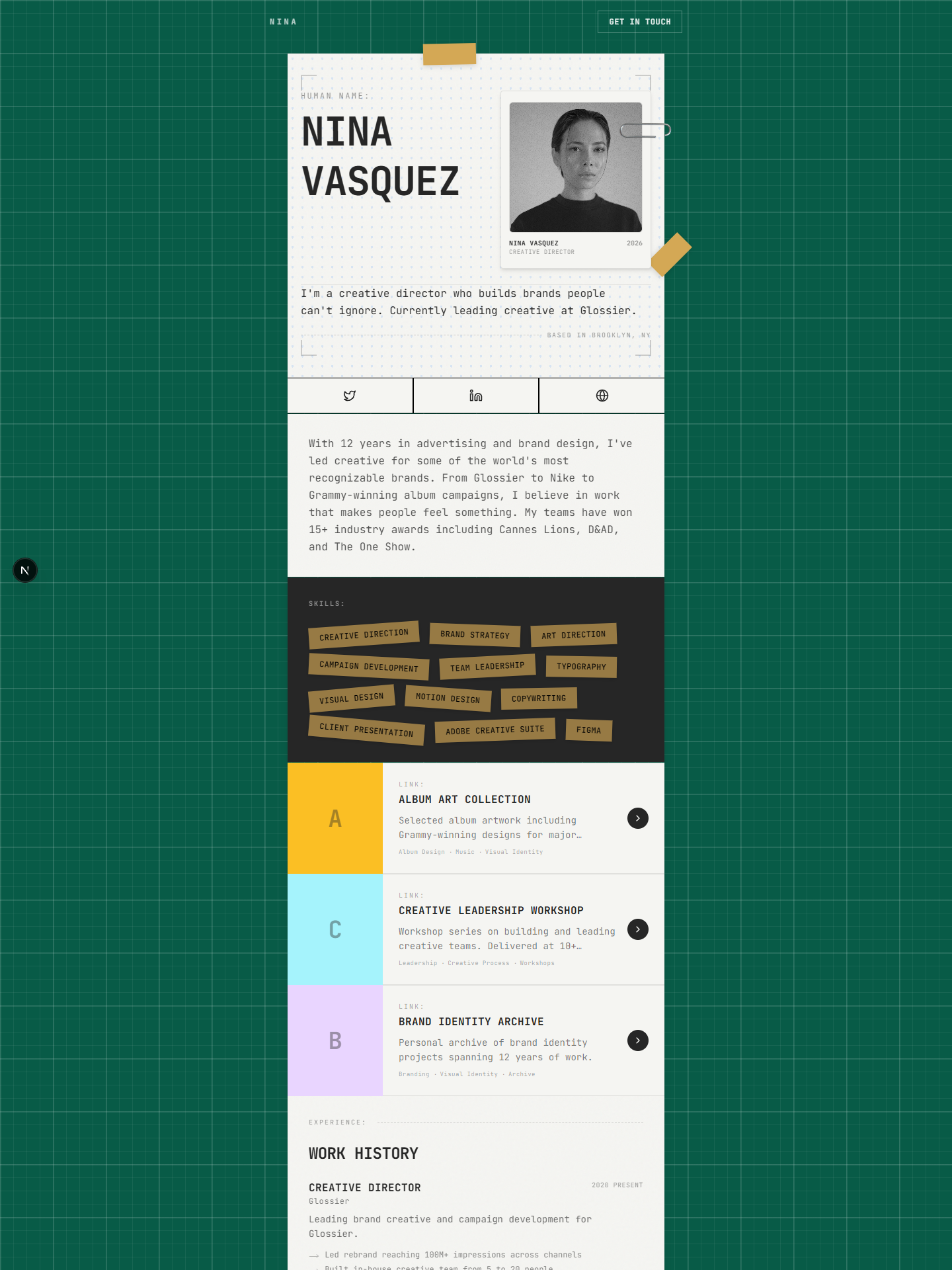 Linkboard template preview for creative-director