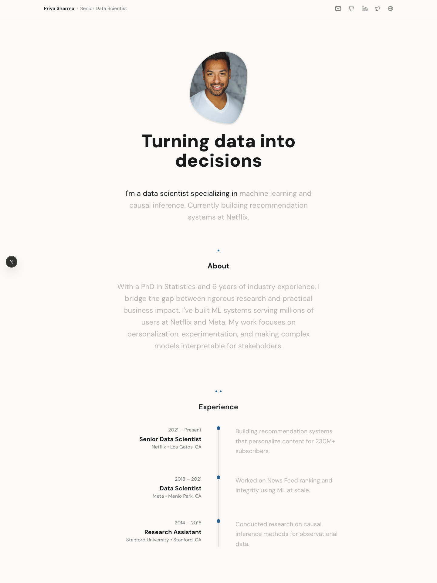 Minimalist template preview for data-scientist