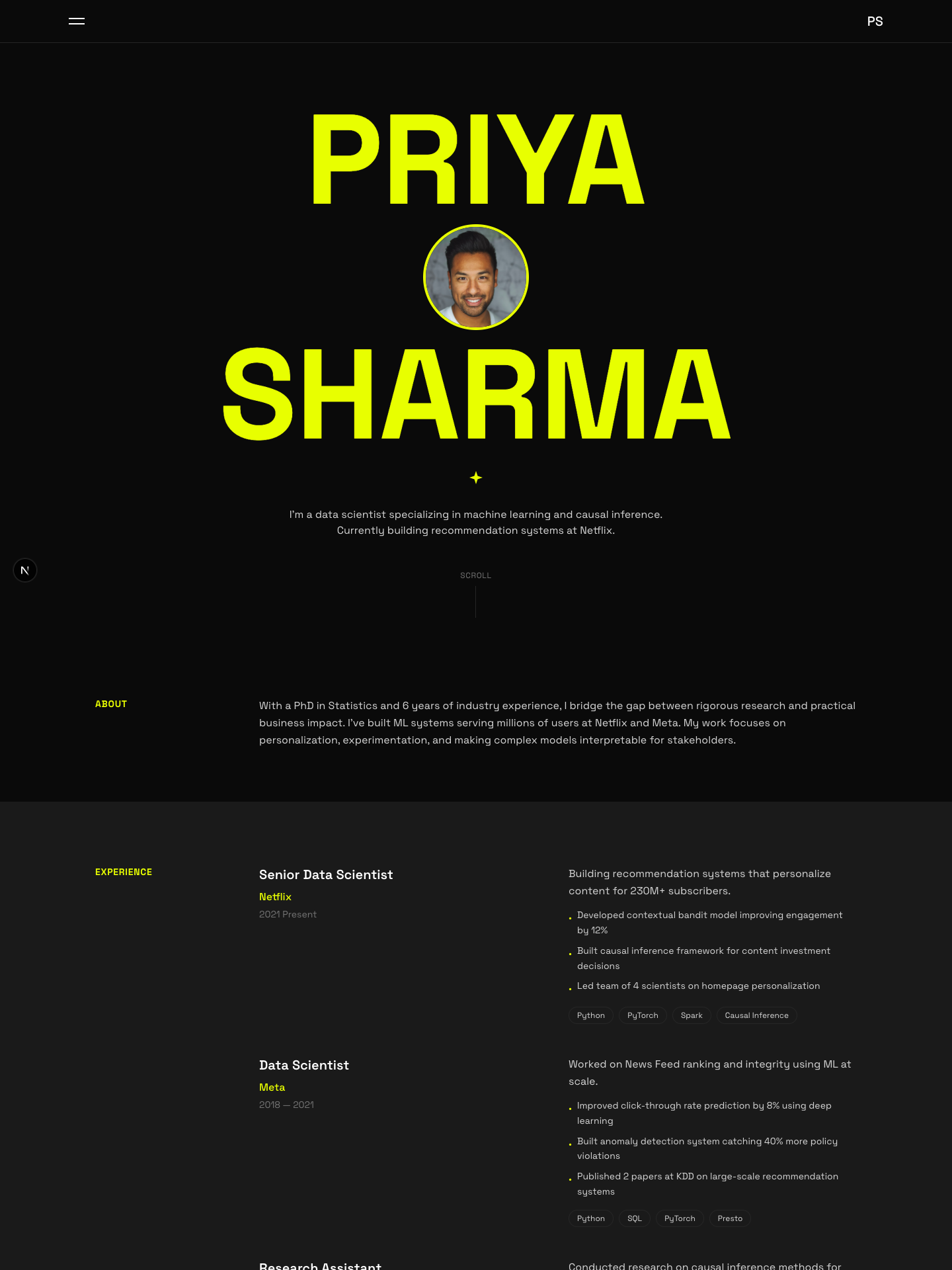 Villo template preview for data-scientist