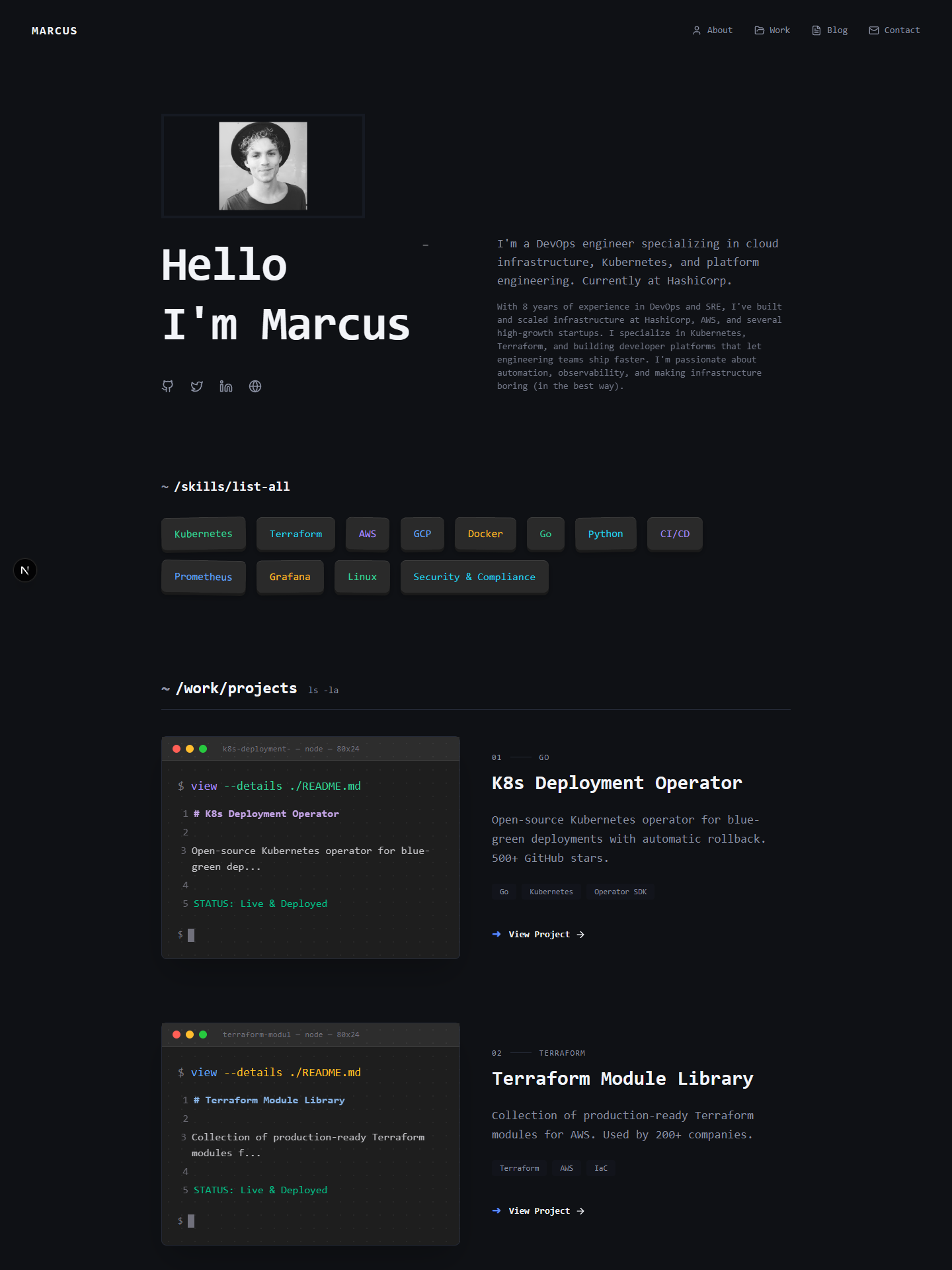 Terminal template preview for devops-engineer
