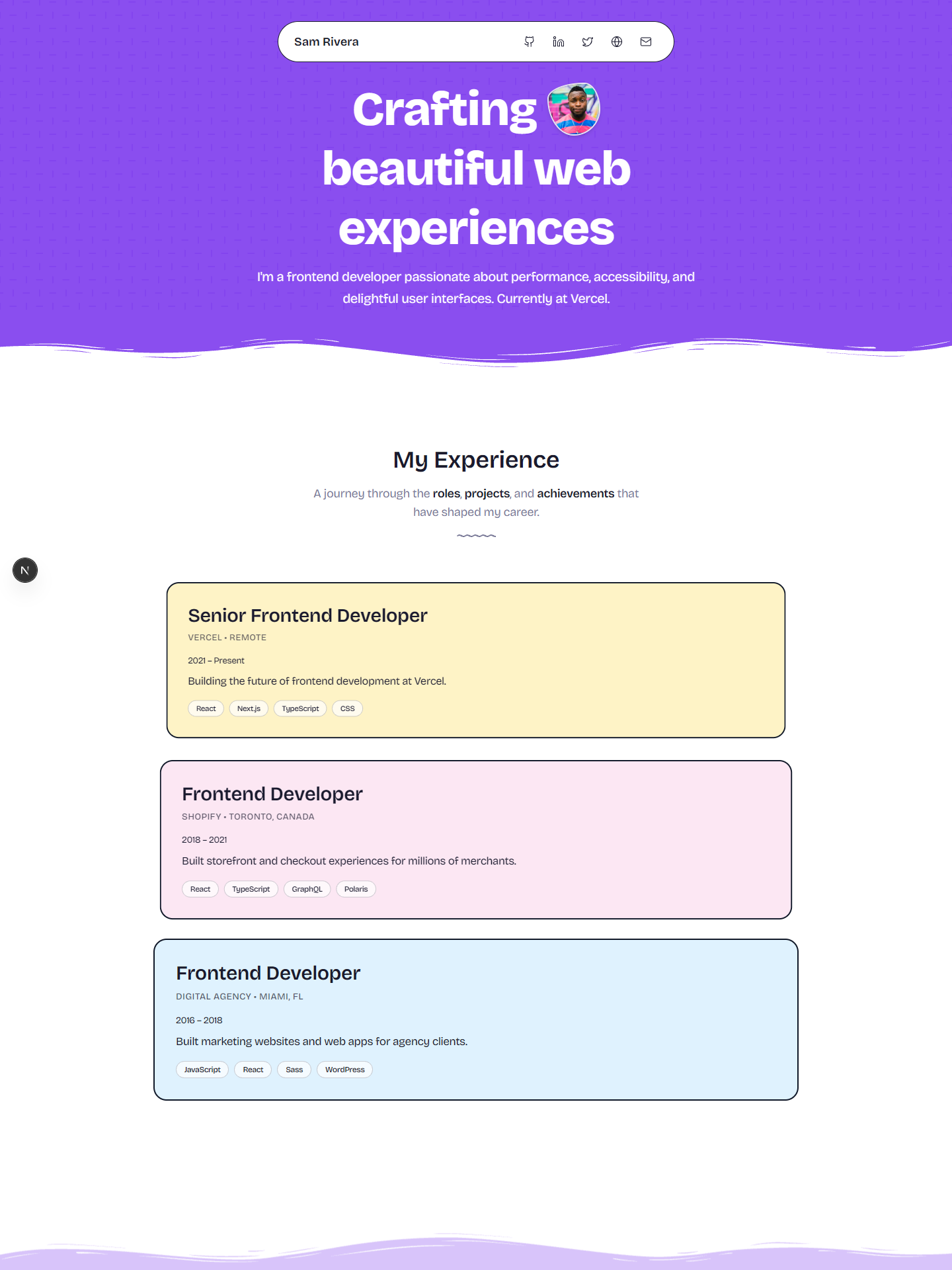 Bloom template preview for frontend-developer