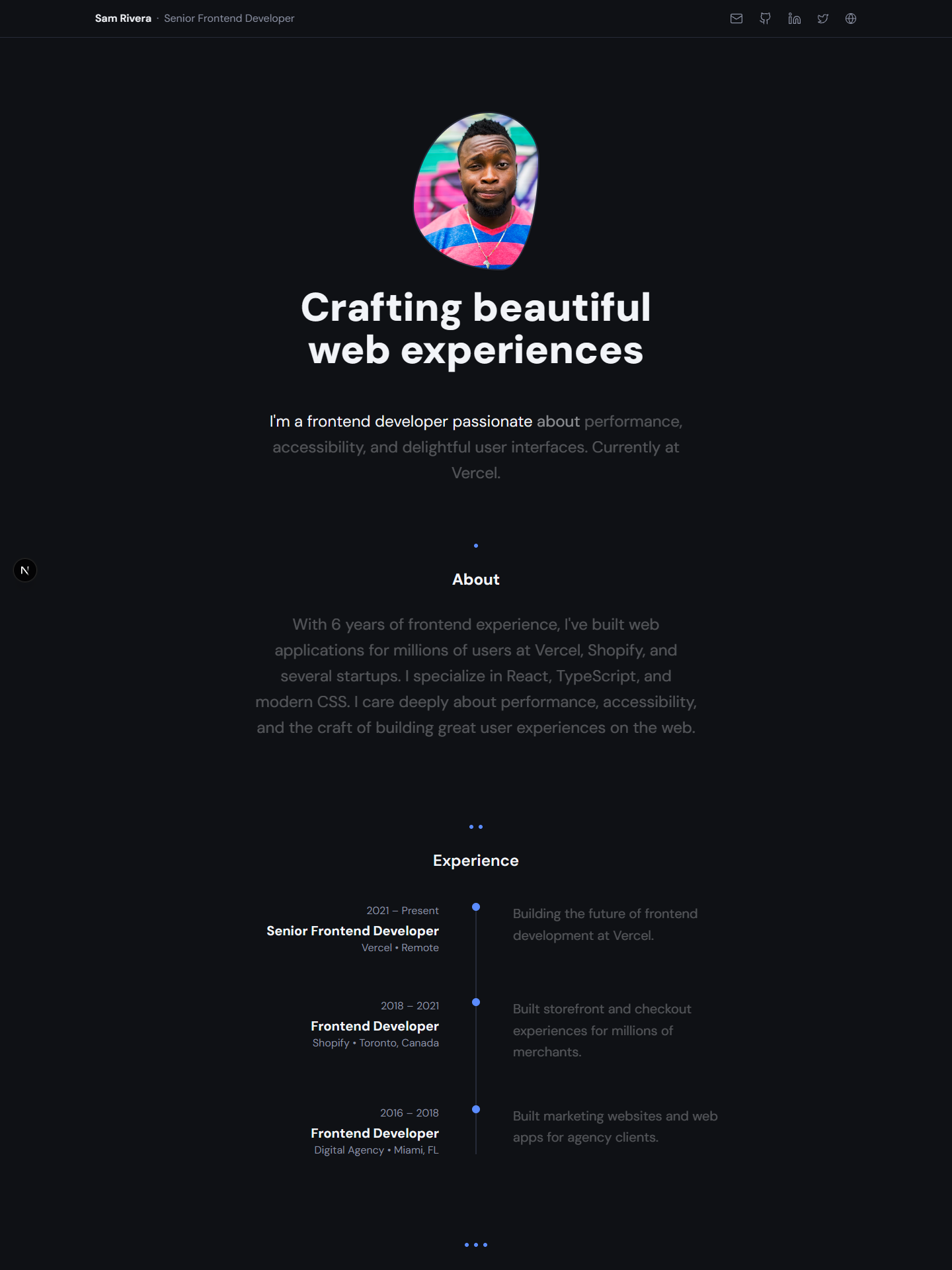 Minimalist template preview for frontend-developer
