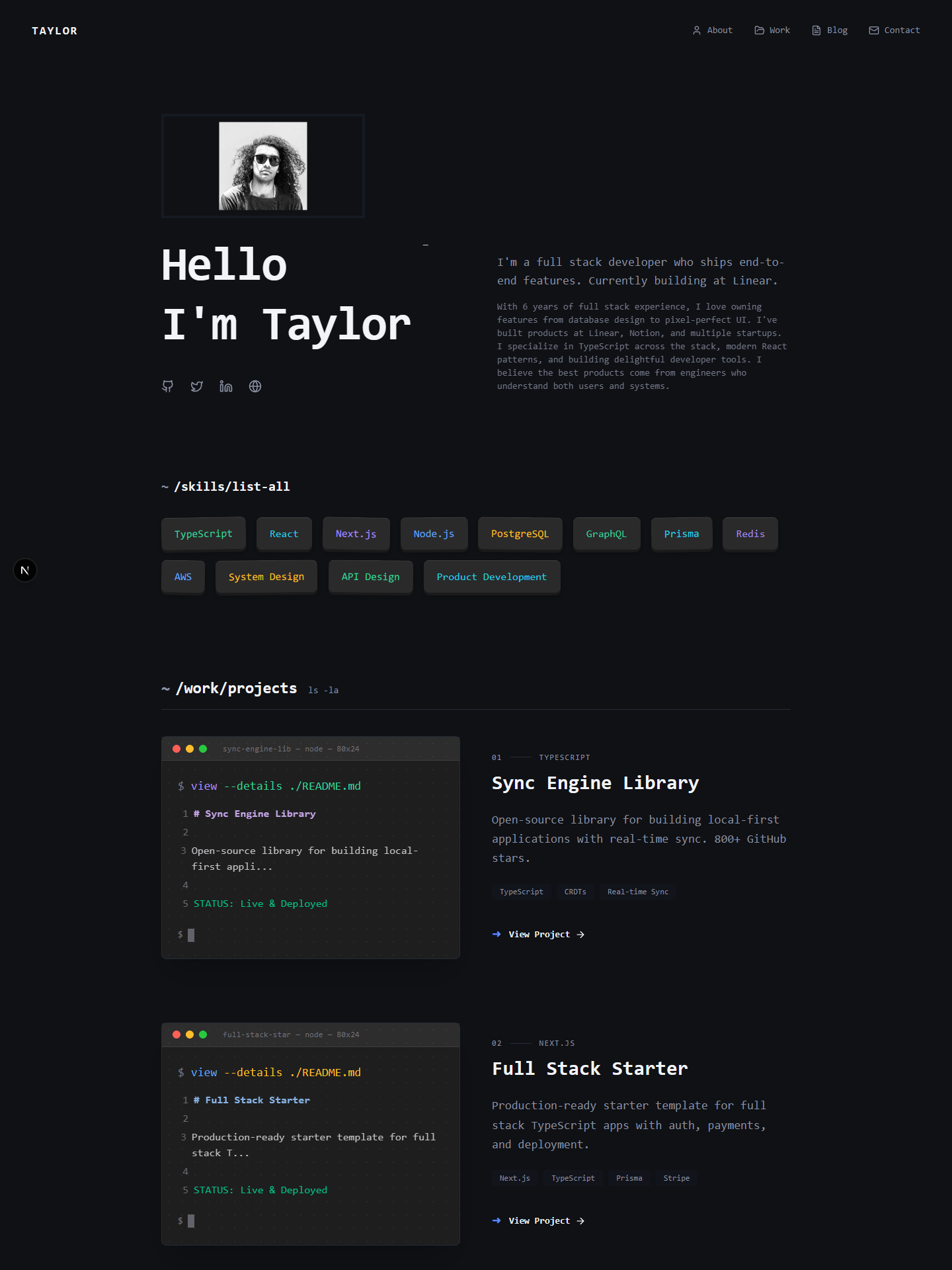 Terminal template preview for fullstack-developer