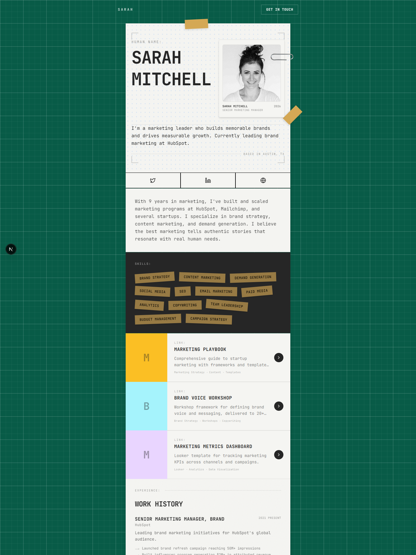Linkboard template preview for marketing-manager