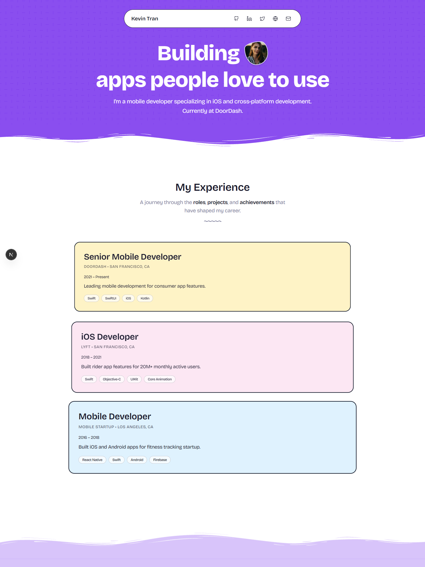 Bloom template preview for mobile-developer