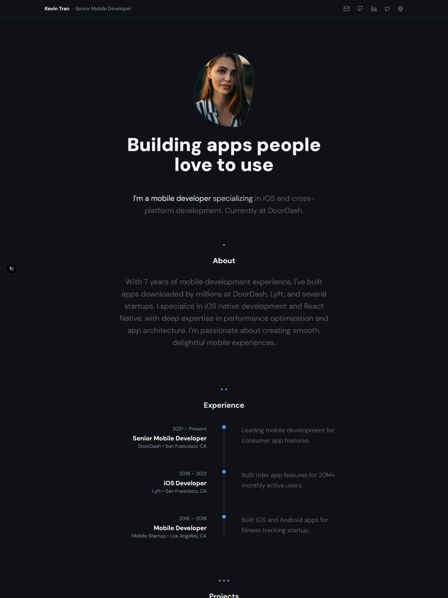 Minimalist template preview for mobile-developer