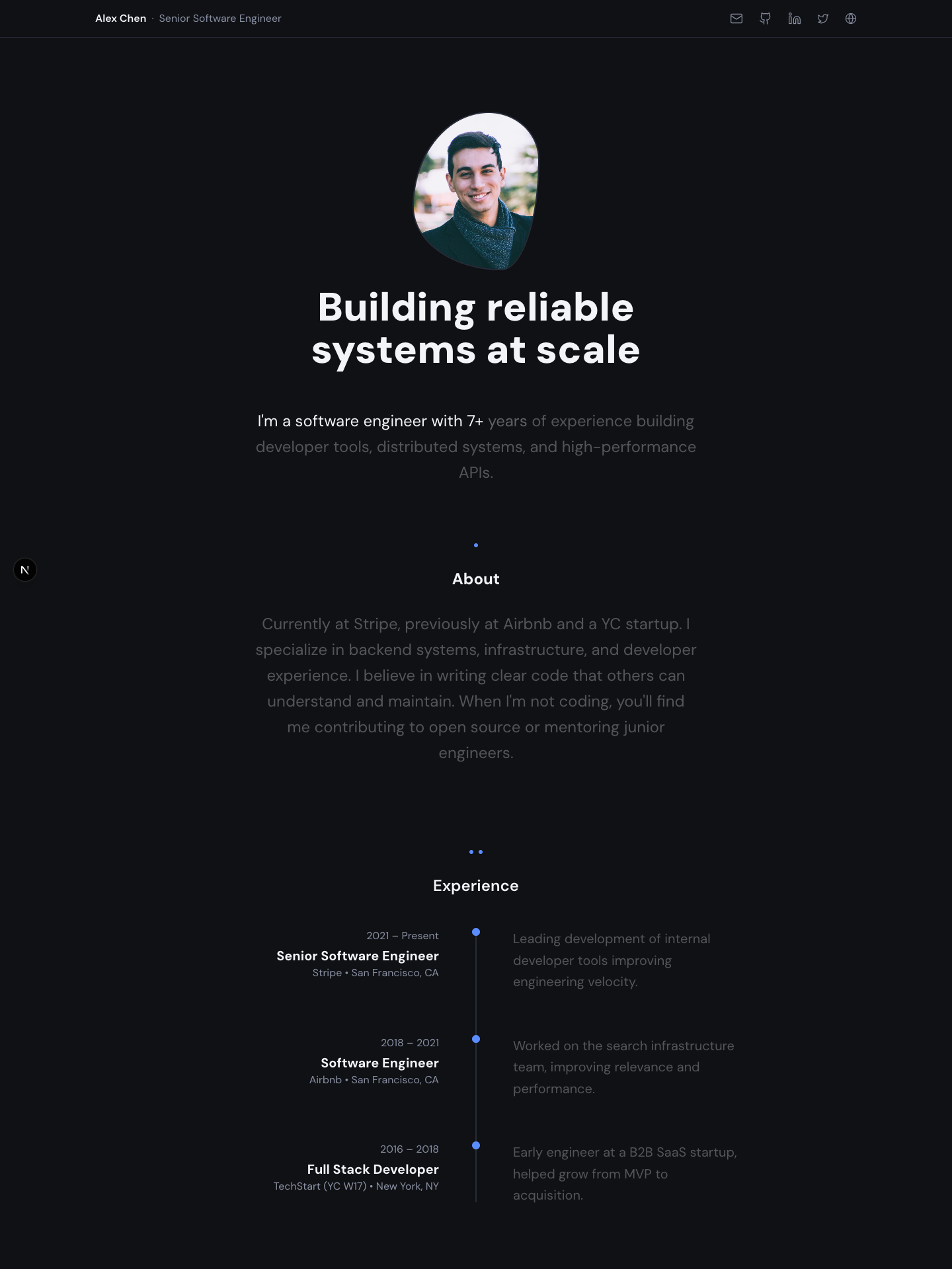 Minimalist template preview for software-engineer