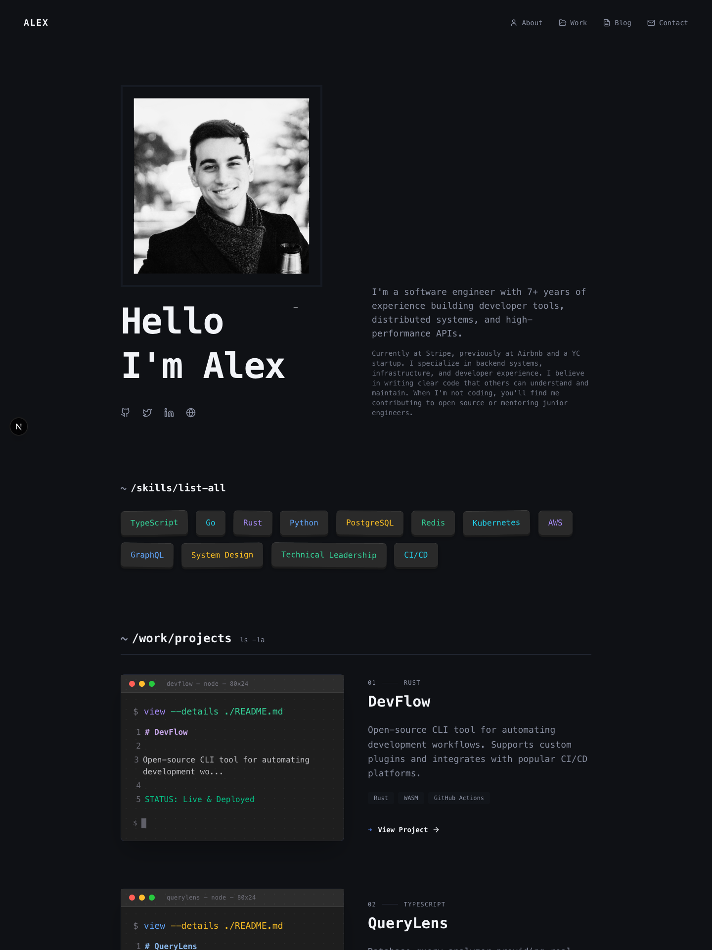 Terminal template preview for software-engineer